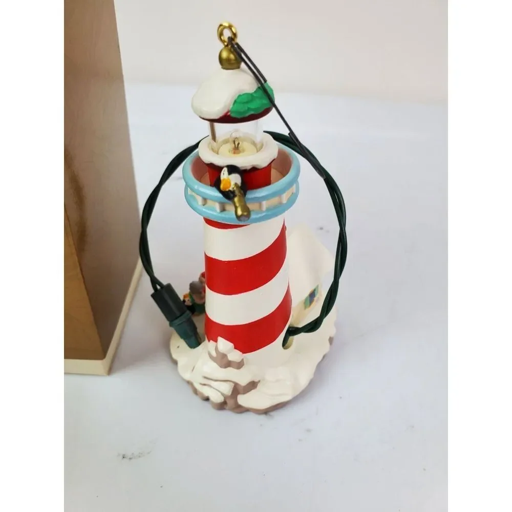 Vintage 1994 Hallmark Lighthouse Christmas Ornament Candy Cane Lookout GUC‎